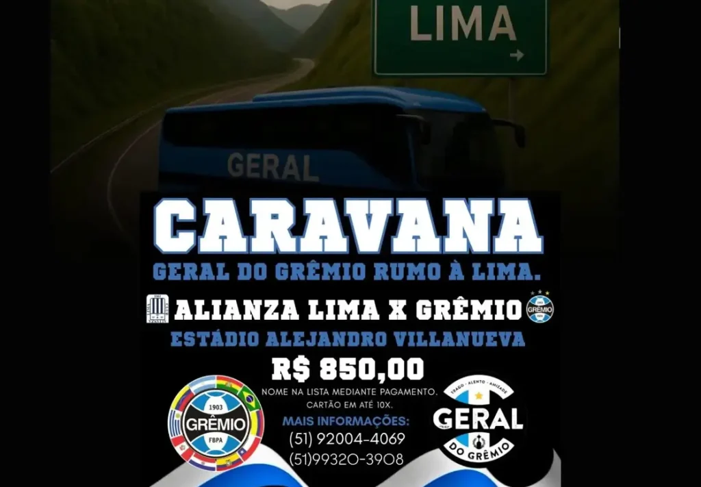 Caravana Geral do Grêmio rumo a Lima para Sul-Americana 2025